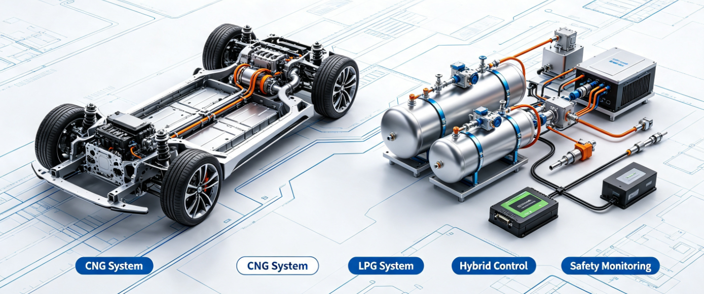 Hybrid Electric Vehicle CNG Kit Installation.png Gasoline hybrid vehicle engine bay fitted with compact sequential gas injection kit.png