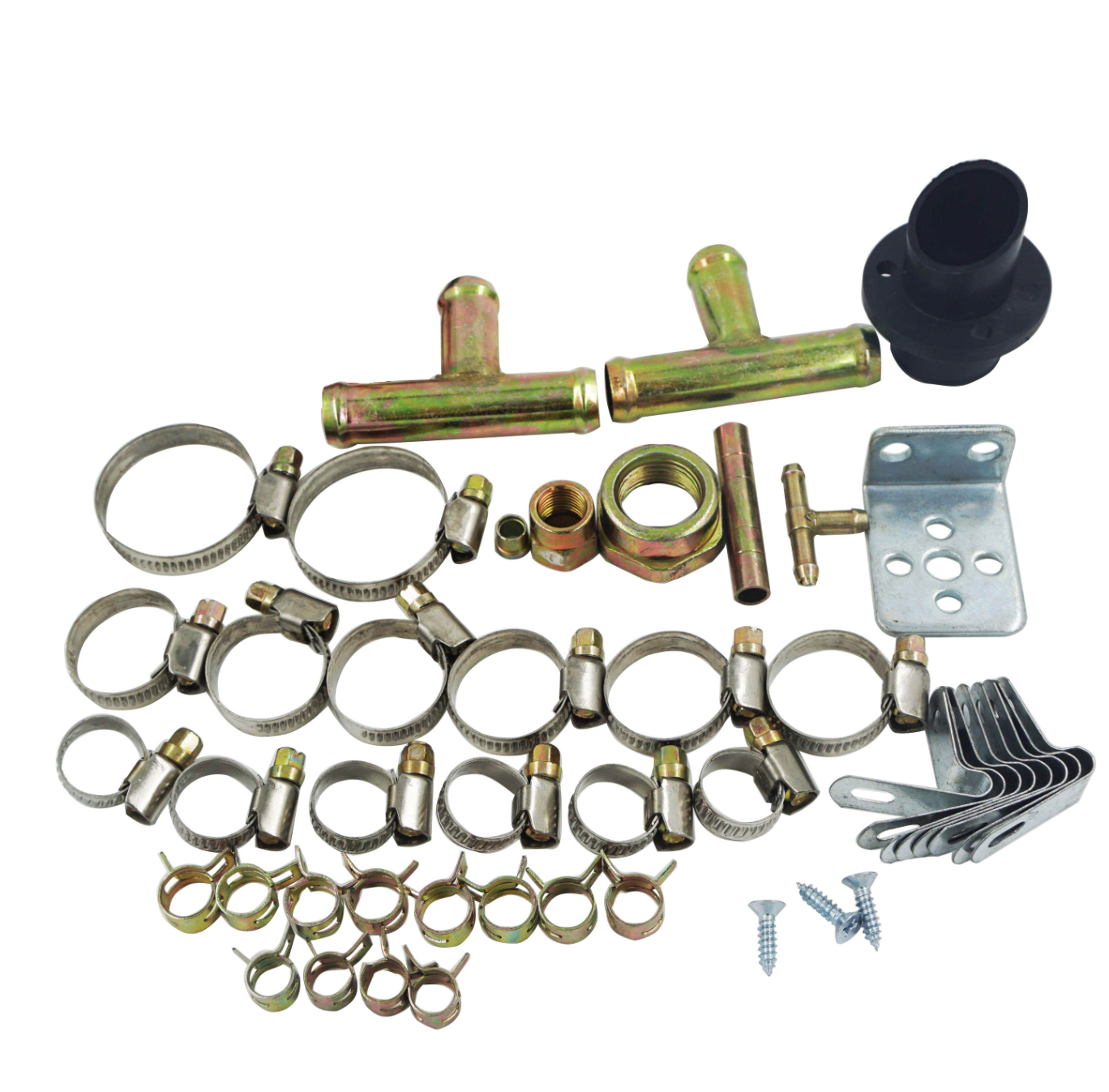 Assorted hose clamps and fittings for gas injection kit