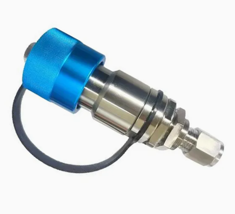 Close-up details of NGV2 CNG gas charging port ferrule joint thread